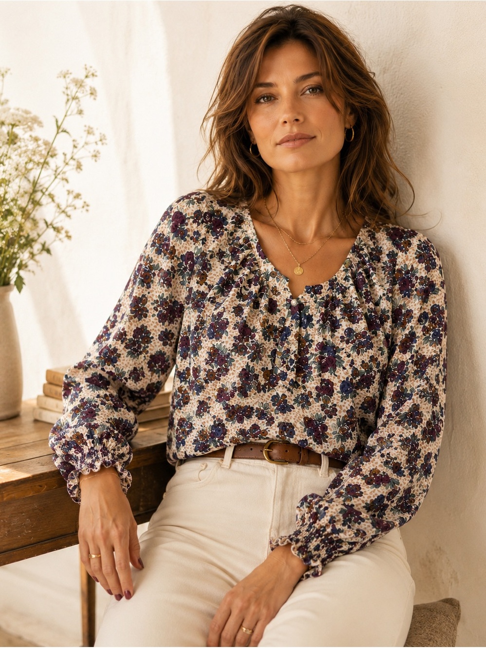 Vintage Easywear Clothing Floral Rayon Ruffle Blouse Cottagecore Boho Medium